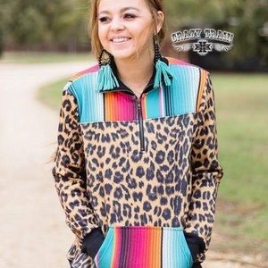 Non Branded Crazy Train Leopard and Serape Pullover